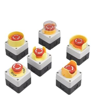 Imagem de 1 caixa de controle de botão de parada de emergência com tampa de proteção à prova d'água 22 mm montado (1)