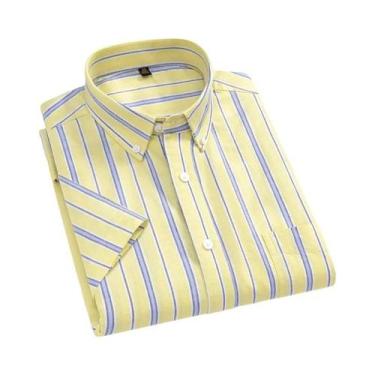 Imagem de Camisa Masculina De Verão Oxford De Algodão Xadrez De Manga Curta 11XL