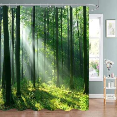 Imagem de Cortina de chuveiro florestal árvores de bétula na floresta paisagem natural ao ar livre tecido poliéster cortinas de banho decoração de banheiro 55 x 71 pol. -140 x 180 cm/LxA tecido cortina de