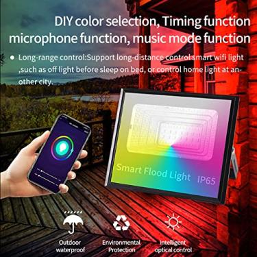 Imagem de SIWOTED Smart WiFi Flood Light 30W 2000LM RGB regulável com mudança de cor 2700K-6500K Luzes de palco funcionam com Alexa e Home Wall Washer ao ar livre para festa em jardim paisag