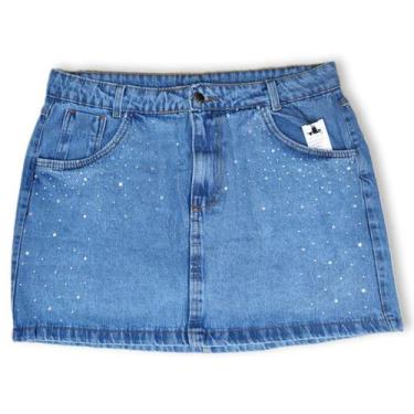 Imagem de Mini Saia Jeans Feminina Com Pedrinhas de Brilhantes Lateral Cintura A