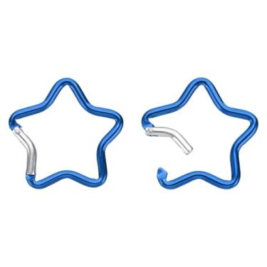 Imagem de Generic Gancho de pressão em forma de estrela, pacote com 2 porta-chaves de liga de alumínio em forma de estrela com clipe de mola para acampamento, pesca, caminhadas, viagens, azul escuro