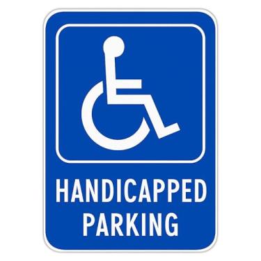 Imagem de Rugged Blue Placa de estacionamento reservada para deficientes físicos, 45,7 cm x 30,5 cm | Alumínio 040 | Resistente a UV, resistente a produtos químicos, à prova de grafite | Letras claras em