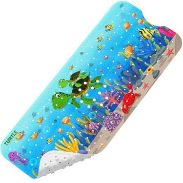Imagem de Tapete de banho de bebê com desenho atualizado antiderrapante - tapete de banheira extralongo de 101,6 cm x 40,6 cm para bebês, tapete de banho ecológico durável para banheira, antiderrapante com
