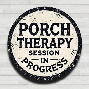 Imagem de Sessão de terapia de varanda em andamento placa de parede redonda de alumínio rústico vintage vintage, 20 cm, presentes internos e externos e decoração para casa, escritório, café e fazenda