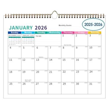 Imagem de USIN Calendário de papel 2025-2026, calendário horizontal suspenso de 18 meses de julho de 2025 a dezembro de 2026, calendário de parede de papel minimalista moderno e simples de 37 cm x 29 cm para