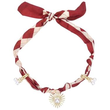 Imagem de SOFPLATE Colar de cachecol feminino bandana com pingente de coração e pérola, moda ajustável, seda, liso, boêmio, praia, vintage, cachecol, gargantilha para o dia dos namorados, presente elegante