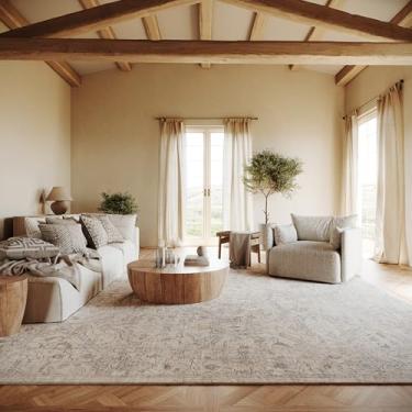 Imagem de Nuloom Ondyssia Tapete de juta floral e paisley, 1,2 m x 1,8 m para sala de jantar, sala de estar, bege