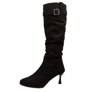 Imagem de Botas femininas modernas, casuais, modernas, de inverno, bico fino, salto alto, cano alto, Preto, 36