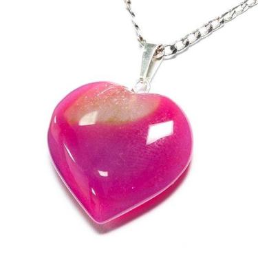 Imagem de Colar Coração Pedra Agata Rosa Montagem Pino Prata 950 - CristaisdeCur