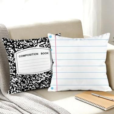 Imagem de 2 peças de capas de almofada para caderno de composição, 45,7 x 45,7 cm, decoração de sala de aula, fronhas decorativas de papel para casa, cama, sofá, leitura, canto, decoração