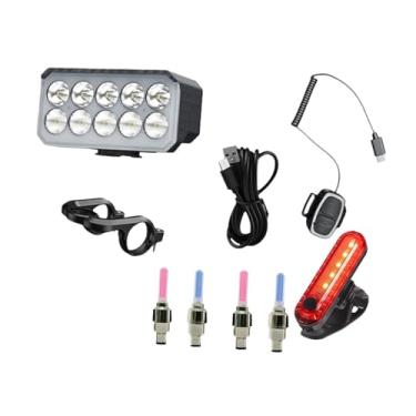 Imagem de YIJU Farol de bicicleta à prova d'água com 9 modos de iluminação, buzina e lanterna frontal para ciclismo de montanha, urbano e noturno, Conjunto de Luzes Dianteiras E Traseiras