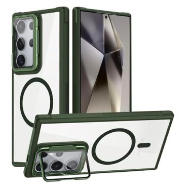 Imagem de POYUFRG Capa magnética para Samsung Galaxy S26 Ultra/S26 Plus/S26, capa fina transparente antiderrapante com proteção de lente com tudo incluído, capa de suporte, verde, S26 Ultra