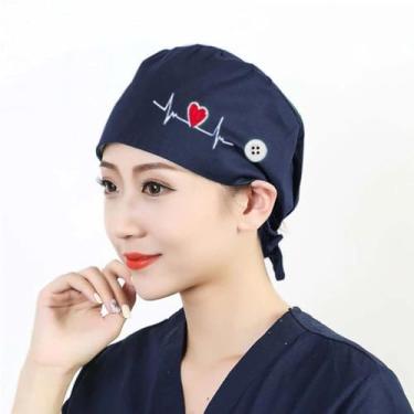 Imagem de 1 pç Boné de trabalho de enfermeira com botão bordado amor, chapéu unissex, boné de moletom interno