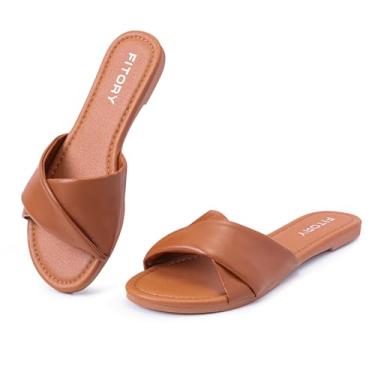 Imagem de FITORY Sandálias rasteiras femininas modernas com chinelos de couro macio para o verão tamanho 6-11, Todo marrom, 39