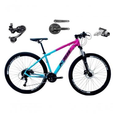Imagem de Bicicleta Aro 29 Ksw Xlt Câmbio Traseiro Shimano Deore E Altus 27v Freio Hidráulico Garfo Trava - Rosa/azul Tam.21