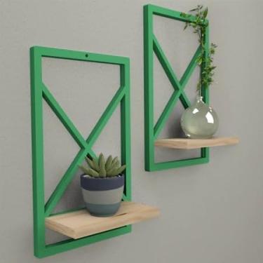 Imagem de prateleira estilo industrial modelo quadro, prateleira multiuso para sala e banheiro, organizador de parede industrial resistente (VERDE 23 X 37 CM,2)