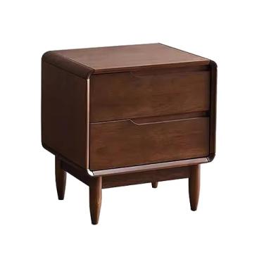 Imagem de Mesa de cabeceira moderna de madeira com gaveta dupla, grande capacidade, mesa de cabeceira, simples, cor sólida, alças invisíveis, móveis de cabeceira, prática (marrom)