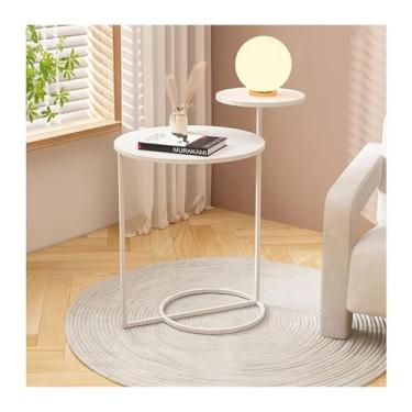 Imagem de Mesa lateral moderna de metal, mesa de sofá, pequenas mesas de centro redondas com 2 mesas, mesa de centro antiferrugem e à prova d'água, mesa de lanche para uso externo e interno, simples (branca)