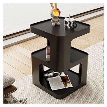 Imagem de Mesa de centro para sala de estar, mesa lateral quadrada moderna com prateleira de armazenamento, mesa de cabeceira com moldura de metal resistente, mesa lateral de 39,9 x 53,8 cm (preto)