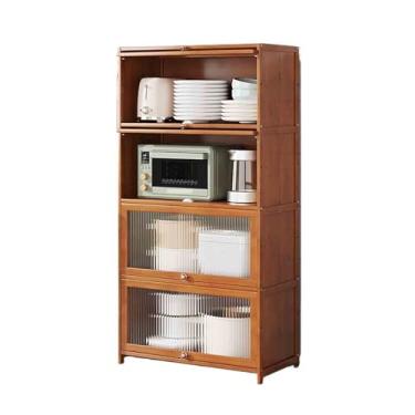 Imagem de KHUTRW3D Aparador de cozinha com porta de vidro de 4 camadas com compartimentos para armazenamento de café e chá, armário buffet de 140 cm de altura