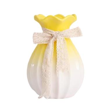 Imagem de Vaso de cerâmica gradiente simples e moderno, flores secas, flores elevadas, sala de estar, ornamentos de arranjos de flores, adequado para uso interno (amarelo)