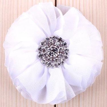 Imagem de 5 peças/lote 6,5 cm, 15 cores, flores para acessórios, flor de chiffon artificial com strass brilhante, branco