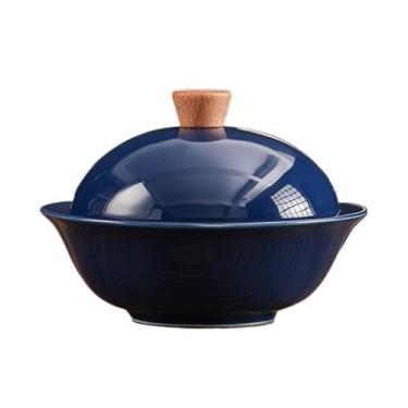 Imagem de Cinzeiro de cigarros redondo com tampa material cerâmico para sala de estar, escritório, mesa, cinzeiro, cor sólida, cinzeiro ao ar livre (azul)