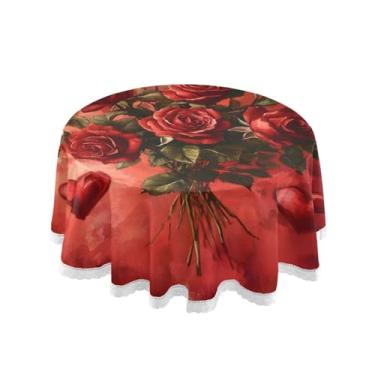 Imagem de Qilmy Toalha de mesa redonda de palmeira de treliça verde, 152 cm, resistente à água, à prova de derramamento, capa de mesa grande para jantar de reunião de família em ambientes internos e externos