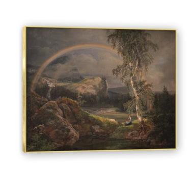 Imagem de NHLDZYH Moldura dourada. Reprodução de arte famosa de J.C. Dahl, arte em tela de paisagem romântica nórdica, decoração de parede elegante para sala de estar, escritório, pronto para pendurar. (cenário