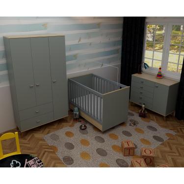 Imagem de Quarto Infantil Completo Bartira Ternura Guarda-Roupa 3 Portas Cômoda 5 Gavetas Berço Conversível