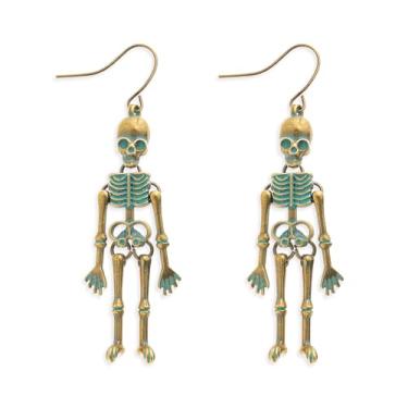 Imagem de Frigotine Brincos femininos com pingente de esqueleto de caveira de Halloween, punk, gótico, festa, férias, acessórios de orelha de aço inoxidável, bijuteria, presente, Aço inoxidável, Sem pedra