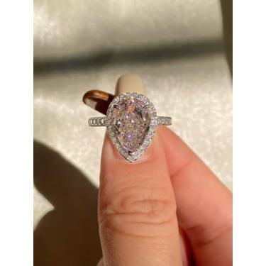 Imagem de 1 peça de anel de zircão rosa com gota de água grande e brilhante, lindos e românticos, material prateado, design requintado e exclusivo, adequado para formatura, festa, joias femininas requintadas