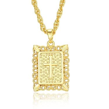 Imagem de JKEIO Colar com pingente de cruz para mulheres e homens, banhado a ouro 14K banhado a prata fé quadrada fé cristã, joia religiosa, presente para cristãos, 18 inchs, Cobre, Sem Pedra Preciosa