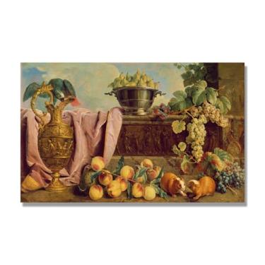 Imagem de Arte em tela vintage de frutas mortas, pintura clássica de cozinha country, decoração de parede de casa de fazenda quente para sala de jantar e cozinha. C37. 30x48cm-11,8x18,8 pol. Somente tela