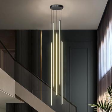Imagem de Luminária pendente LED moderna para escada, lustre longo giratório com intensidade regulável, luminária de teto suspensa em alumínio, ajustável, ideal para tetos vazados de casas (luz quente