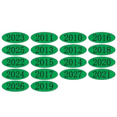 Imagem de Adesivos de Ano de Para-brisa de Carro (2010-2027) - Pacote com 18 (1 por ano), Verde-limão e Vinil Oval Grande Preto - Impermeável, Fácil de Remover, Livre de Resíduos - Ideal para Concessionárias de