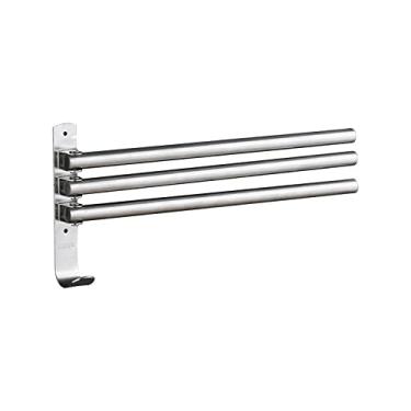 Imagem de Racks de toalhas com ganchos Swivel Out 3-Bars braços dobráveis Apoio para banho parede Porta-toalhas aço inoxidável Organizador banheiro cozinha quarto armário Resistente Design múltiplas barras giro