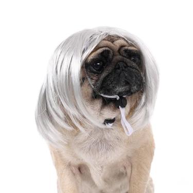 Imagem de FSDWSIGF Perucas engraçadas para cosplay de cães, gatos, acessórios de cabeça ajustáveis, fantasias para animais de estimação, decorações para festas de Natal, Halloween, festivais, cães, gatos, para