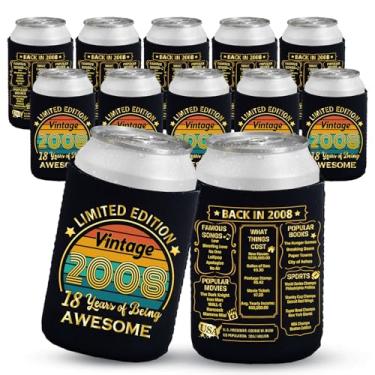 Imagem de Tartness 18th Birthday Can Cooler Sleeves Pacote de decorações de 12 a 18 anos - Placa de decoração de 2006 - Suprimentos de festa de 18 anos - Preto e dourado refrigeradores de copo de aniversário de
