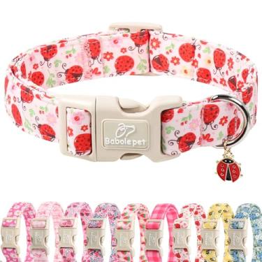 Imagem de Babole Pet Coleira Lucky Ladybug para cachorros pequenos - Coleiras de cachorro rosa doce, leve, ajustável, primavera, jardim, mãe, cães, com fivela de liberação rápida PP