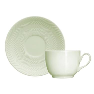 Imagem de Germer, Xícara e pires para chá em porcelana, modelo Chevron, 240 ml, Verde