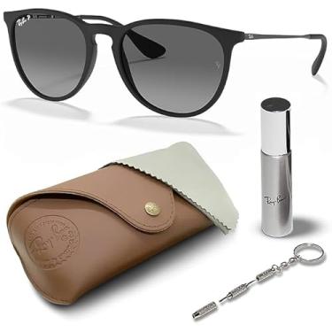 Imagem de Ray-Ban Óculos de sol RB4171F ERIKA COLOR MIX Phantos Shape com kit oficial de óculos, Armação preta de borracha fosca | Lente cinza polarizada, 54 mm