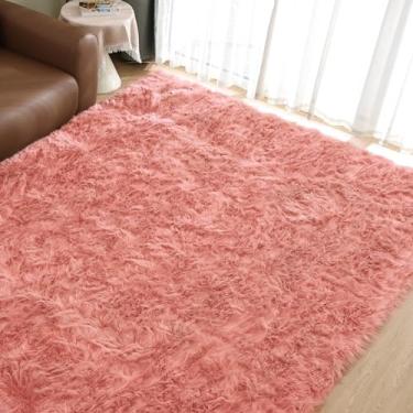 Imagem de Goolela Tapete rosa 22,5 x 30,5 cm, fofo e felpudo, para quarto de meninas, pele de carneiro, pele de carneiro, macio, luxuoso retangular