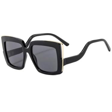 Imagem de HCHES Óculos de Sol Femininos Oversized com Lentes Degradê e Proteção UV400 - Modelo Masculino (Preto-Preto)