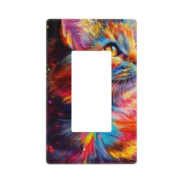 Imagem de Capas decorativas para interruptores de luz de gato colorido 1 Gang Rocker Outlet Placa decorativa para interruptores de luz GFCI para decoração de casa