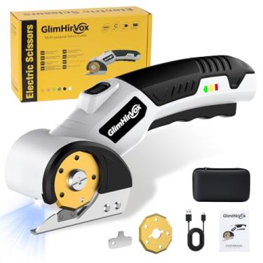Imagem de GlimHirVox Cortador de caixa elétrico para papelão, tesoura elétrica sem fio de 4,2 V de até 0,6 cm, cortador de papelão sem fio com 2 lâminas de titânio, com trava de segurança e LED, para tecido