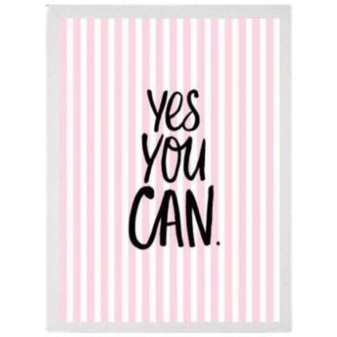 Imagem de Quadro Decorativo Frase Yes You Can 45X34Cm - Madeira Branca