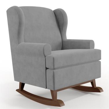 Imagem de Poltrona De Amamentação Com Balanço Malu Base De Madeira P02 Suede Cinza - Lyam Decor