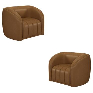 Imagem de Kit 2 Poltronas Decorativas Sala de Estar Adam PU Caramelo G45 - Gran Belo